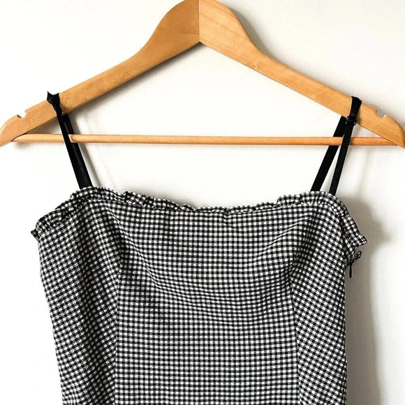 Zara Box Pleat Gingham Straight Neck  Ruffle Mini Dress NWT Black White Medium - Picture 6 of 10